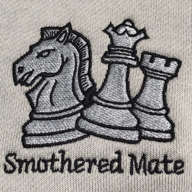 Knight, Queen, and Rook embroidered street hoodie by Smothered Mate