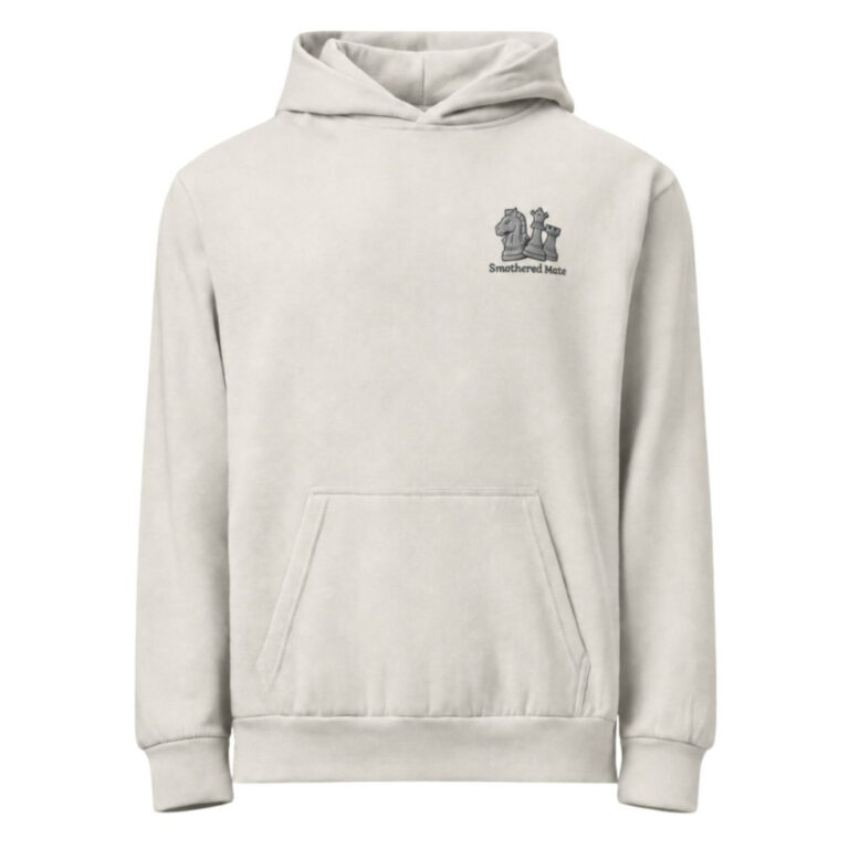 Smothered Mate knight, queen and rook embroidered streetwear hoodie front