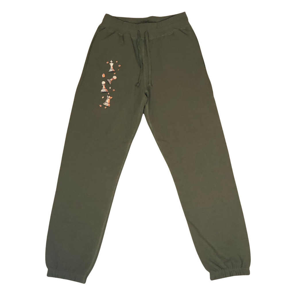 olive-pawn-chip-sweatpants-front Olive Pawn Chip Sweatpants by Smothered Mate - front view